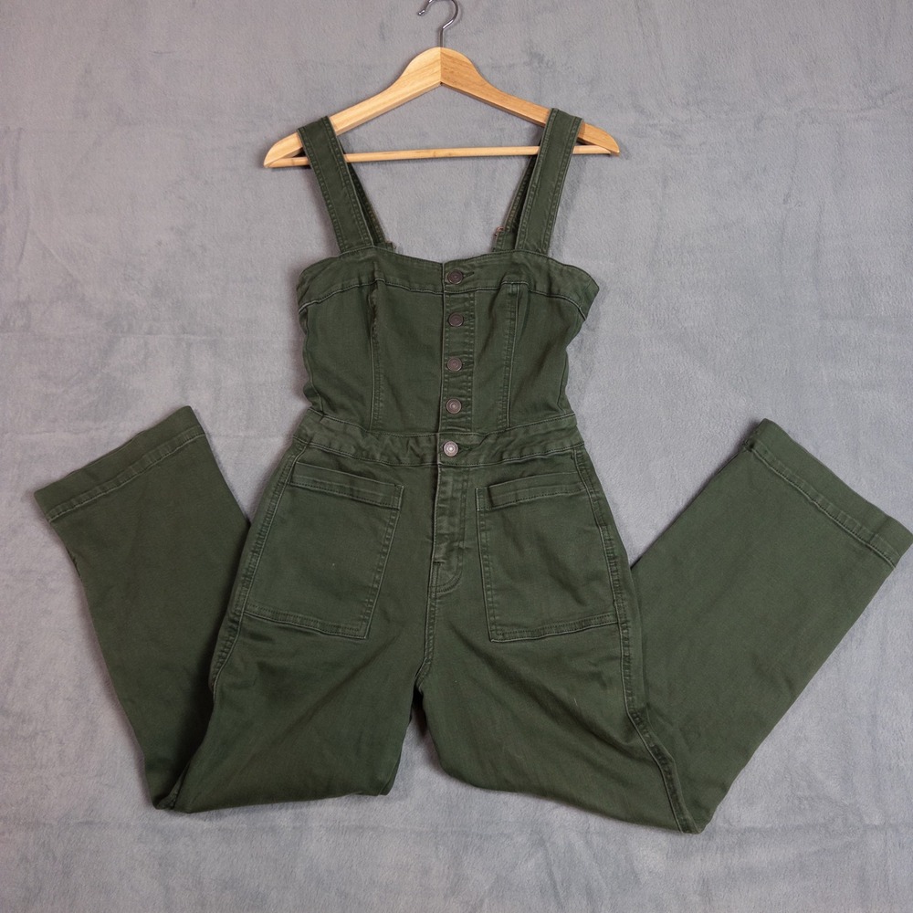 Olive Green Wide Leg Button Front Overalls Womens Size 26Utility Workwear